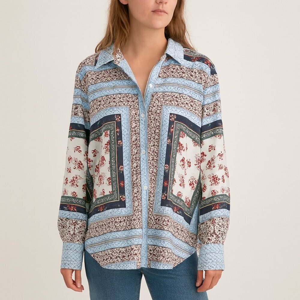 Women's Patchwork Paisley Floral Stylish Button Down Blouse Size 2X NWOT, Boho